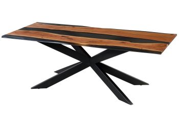 Esstisch Akazie mit Epoxidharz 220x100x76 natur lackiert / Epoxid grau Baumkanten-Optik EPOXY Unikat #5