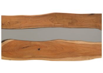 Esstisch Akazie mit Epoxidharz 220x100x76 natur lackiert / Epoxid grau echte Baumkante EPOXY Unikat #4