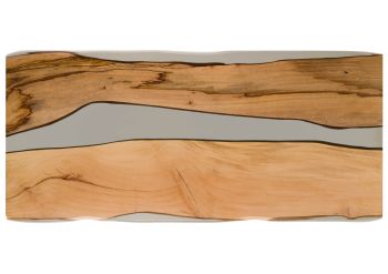 Esstisch Mango mit Epoxidharz 220x100x76 natur lackiert / Epoxid grau Baumkanten-Optik EPOXY Unikat #2