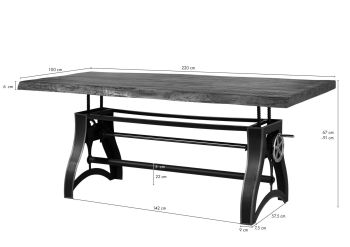 Esstisch Mango 220x100x67-91 höhenverstellbar natur geölt Manchester #203