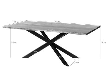 Baumtisch Mango 240x100x76 natur lackiert / Epoxid schwarz, Kreuzgestell 2 anthrazit matt EPOXY