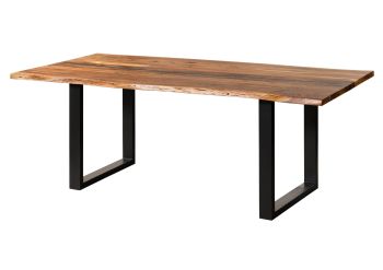 Baumtisch Akazie 200x100x76 natur lackiert / Epoxid schwarz, U-Beine anthrazit matt EPOXY
