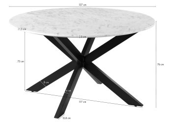 Esstisch rund ⌀ 137 cm Marmor weiß / Kreuzgestell Eisen Antik Grau BARCELONA #307