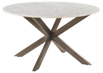 Esstisch rund ⌀ 137 cm Marmor weiß / Kreuzgestell Eisen Antik Grau BARCELONA #307