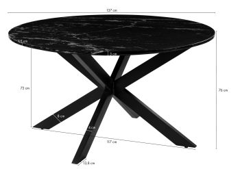 Esstisch rund ⌀ 137 cm Marmor schwarz / Kreuzgestell Eisen Antik Grau BARCELONA #407