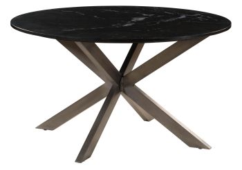 Esstisch rund ⌀ 137 cm Marmor schwarz / Kreuzgestell Eisen Antik Grau BARCELONA #407