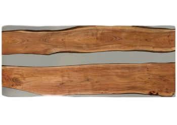 Esstisch Akazie mit Epoxidharz 240x100x76 natur lackiert / Epoxid grau Baumkanten-Optik EPOXY Unikat #5