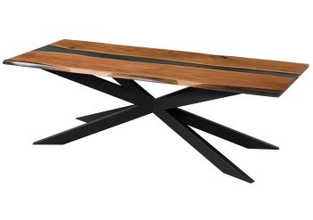 Esstisch Akazie mit Epoxidharz 240x100x76 natur lackiert / Epoxid grau Baumkanten-Optik EPOXY Unikat #7