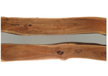 Esstisch Akazie mit Epoxidharz 240x100x76 natur lackiert / Epoxid grau echte Baumkante EPOXY Unikat #5
