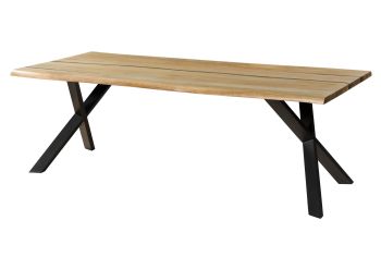Baumtisch Mango 260x100x76 natur lackiert / Epoxid schwarz, ausgestellte X-Beine anthrazit matt EPOXY