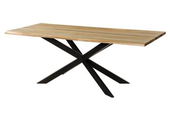 Baumtisch Mango 260x100x76 natur lackiert / Epoxid schwarz, Kreuzgestell 2 anthrazit matt EPOXY
