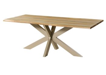 Baumtisch Mango 260x100x74 natur lackiert / Epoxid schwarz, Kreuzgestell silber matt EPOXY