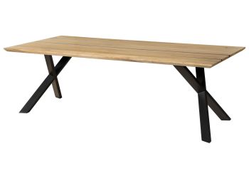Esstisch Mango 260x100x76 natur lackiert / Epoxid schwarz, ausgestellte X-Beine anthrazit matt EPOXY