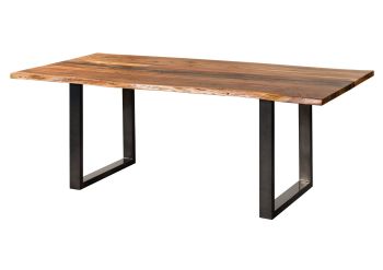 Baumtisch Akazie 200x100x76 natur lackiert / Epoxid schwarz, U-Beine anthrazit glänzend EPOXY