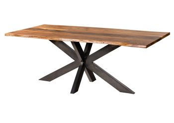 Baumtisch Akazie 220x100x74 natur lackiert / Epoxid schwarz, Kreuzgestell anthrazit glänzend EPOXY