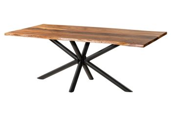 Baumtisch Akazie 240x100x74 natur lackiert / Epoxid schwarz, Kreuzgestell rund anthrazit matt EPOXY