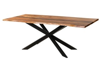 Baumtisch Akazie 160x90x76 natur lackiert / Epoxid schwarz, Kreuzgestell 2 anthrazit matt EPOXY