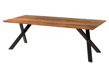 Esstisch Akazie 160x90x76 natur lackiert / Epoxid schwarz, ausgestellte X-Beine anthrazit matt EPOXY