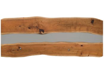 Esstisch Akazie mit Epoxidharz 260x100x76 natur lackiert / Epoxid grau echte Baumkante EPOXY Unikat #2