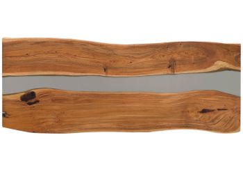 Esstisch Akazie mit Epoxidharz 260x100x76 natur lackiert / Epoxid grau echte Baumkante EPOXY Unikat #3