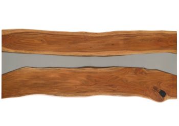 Esstisch Akazie mit Epoxidharz 260x100x76 natur lackiert / Epoxid grau echte Baumkante EPOXY Unikat #4