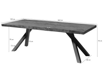 Baumtisch Sheesham 260x100x76 natur sandgestrahlt / A-Gestell anthrazit matt FREEFORM 5