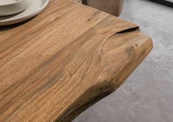 Baumtisch Sheesham 260x100x77 natur gebeizt / Kreuzgestell silber matt FREEFORM 5