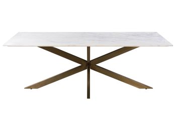 Esstisch 200x100x76 Marmor weiß / Kreuzgestell Eisen Antik Messing BARCELONA #302