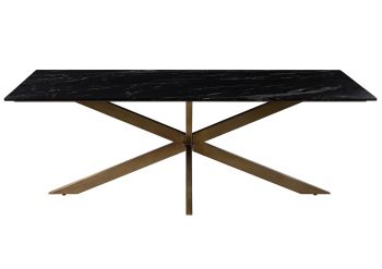 Esstisch 200x100x76 Marmor schwarz / Kreuzgestell Eisen Antik Messing BARCELONA #402