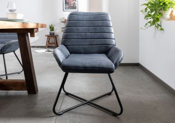Stuhl Echtleder 59x68x93 blau IRON LABEL #15