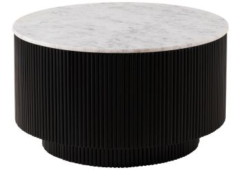 Couchtisch rund Mango 80x80x45 schwarz lackiert / Marmor weiß BARCELONA #120
