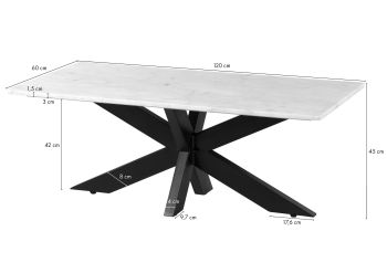 Couchtisch 120x60x45 Marmor weiß / Kreuzgestell Eisen Antik Grau BARCELONA #304