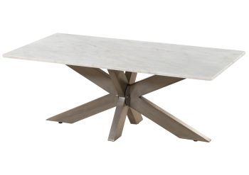 Couchtisch 120x60x45 Marmor weiß / Kreuzgestell Eisen Antik Grau BARCELONA #304