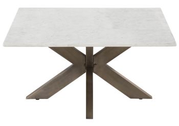 Couchtisch quadratisch 90x90x45 Marmor weiß / Kreuzgestell Eisen Antik Grau BARCELONA #306