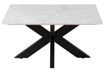 Couchtisch quadratisch 90x90x45 Marmor weiß / Kreuzgestell Eisen schwarz BARCELONA #316