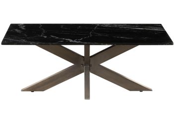 Couchtisch 120x60x45 Marmor schwarz / Kreuzgestell Eisen Antik Grau BARCELONA #404