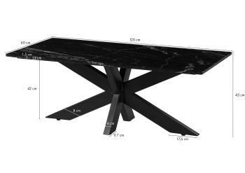 Couchtisch 120x60x45 Marmor schwarz / Kreuzgestell Eisen schwarz BARCELONA #414