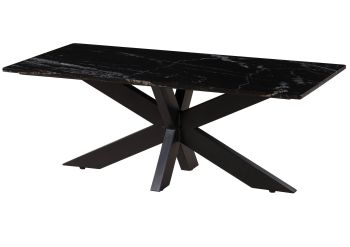 Couchtisch 120x60x45 Marmor schwarz / Kreuzgestell Eisen schwarz BARCELONA #414