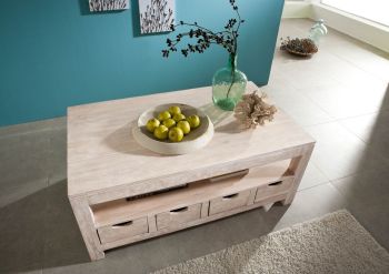 Couchtisch Akazie 120x70x50 white stone getüncht  NATURE WHITE #33