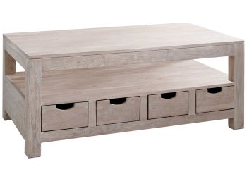 Couchtisch Akazie 120x70x50 white stone getüncht  NATURE WHITE #33