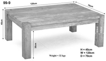 Couchtisch Akazie 120x70x45 white stone getüncht  NATURE WHITE #09