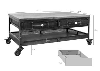 Couchtisch Mango 110x60x50 braun lackiert HEAVY INDUSTRY #222
