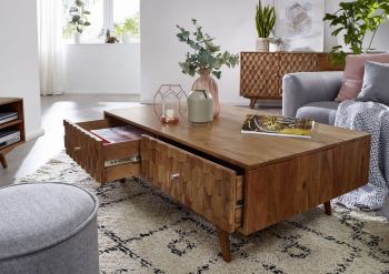 Couchtisch Akazie 120x70x40 natur lackiert MOSAYK #103