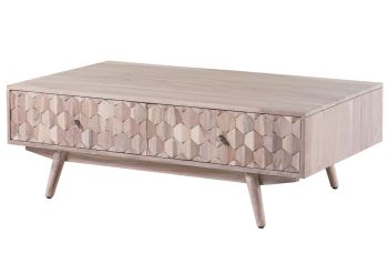 Couchtisch Akazie 120x70x40 weiß lackiert MOSAYK #203