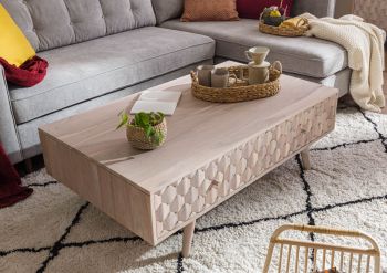Couchtisch Akazie 120x70x40 weiß lackiert MOSAYK #203