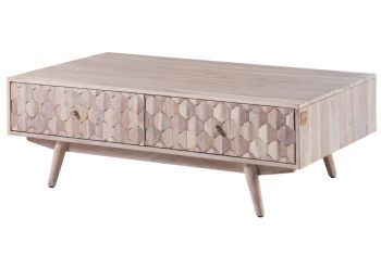 Couchtisch Akazie 120x70x40 weiß lackiert MOSAYK #203