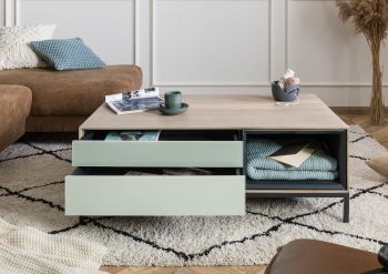 Couchtisch Akazie 112x67x43 grau-weiß geölt CHICAGO #12