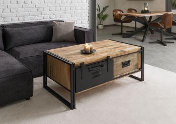 Couchtisch Mango 120x70x50 natur klar lackiert / Metall schwarz BLACKBURN #103