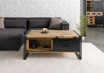 Couchtisch Mango 120x70x50 natur klar lackiert / Metall schwarz BLACKBURN #103