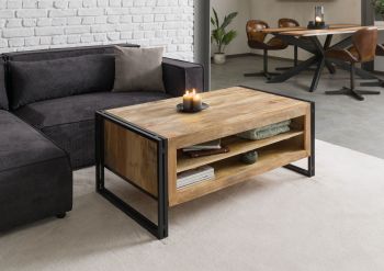 Couchtisch Mango 120x70x50 natur klar lackiert / Metall schwarz BLACKBURN #103